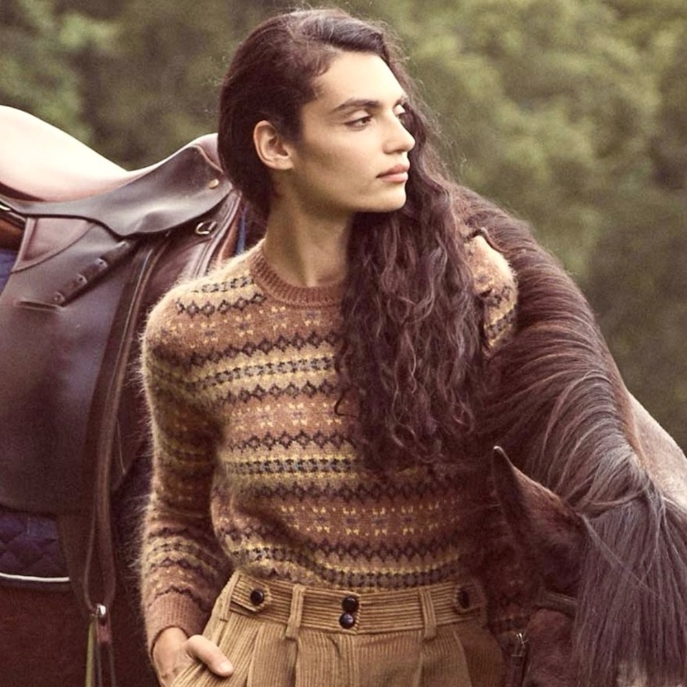 DÔEN Natia Fair Isle Brown and Yellow Sweater